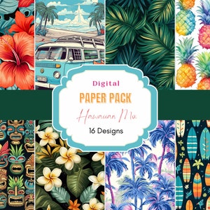 Hawaiian Mix Digital Paper Pack | Commercial Use | Flower digital Paper | Hawaii | Tropical Pattern | Paradise | Digital Background