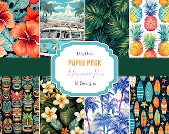 Hawaiian Mix Digital Paper Pack | Commercial Use | Flower digital Paper | Hawaii | Tropical Pattern | Paradise | Digital Background