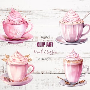 Pink Latte Coffee Clip art / Descarga instantánea / Fondo de café / Descarga digital / clip art de café / imágenes prediseñadas de bebida rosa / imágenes prediseñadas de café con leche