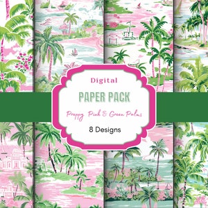adrettes rosa und grünes Palmenpapier | Palmen Strand Muster | rosa tropisches Muster | tropisches Muster | Palmen | Adrettes Muster