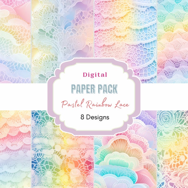 Rainbow Digital Paper | Background Pattern | Lace Digital Paper | Pastel Backgrounds | Pastel Textures | pastel rainbow paper