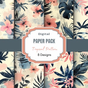 Tropisches Muster Digitales Papier | Hawaiianisches Digitales Papier | Tropische Palme | Druckbares Scrapbook Papier | Sofortdownload | Junk Journal