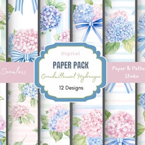 Watercolor Hydrangea Seamless Pattern: Floral Digital Paper  (JPG, 300 DPI, 12x12 in)