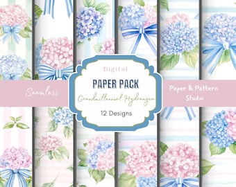 Watercolor Hydrangea Seamless Pattern: Floral Digital Paper  (JPG, 300 DPI, 12x12 in)