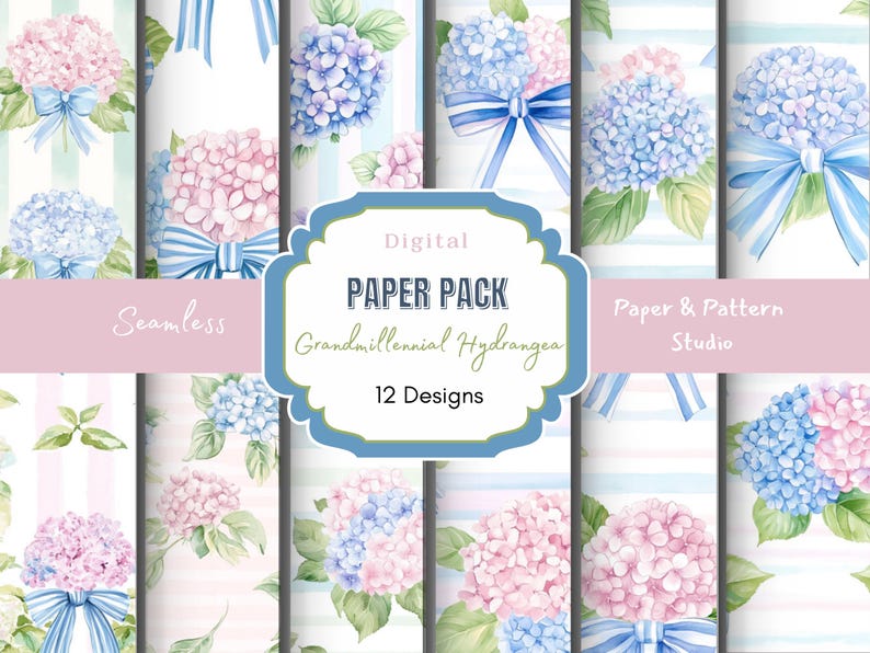 Watercolor Hydrangea Seamless Pattern: Floral Digital Paper (JPG, 300 ...