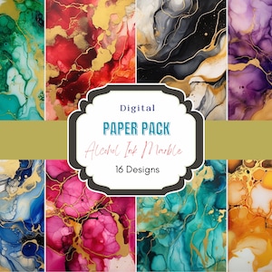 Alcohol Ink Marble Digital Paper Pack with Gold | Commercial Use | Pattern Background | Gold | Alcohol Ink Art | Marble | Digital Paper