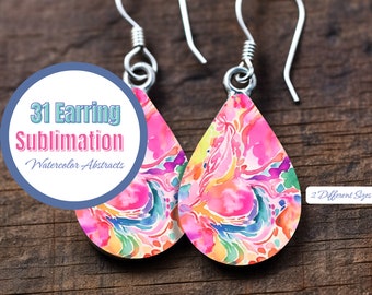 Watercolor Abstract Teardrop Earring Design Bundle | Earring Sublimation Designs Bundle png | Digital Download Bundle | sublimation