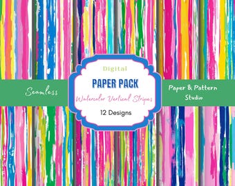 Watercolor Stripes Digital Paper: 12x12 Seamless Background  (JPG, 300 DPI, 12x12 in)