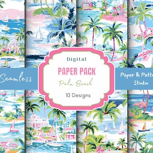 Papier numérique Preppy Palm Beach | sous la mer | Plage sans couture | Téléchargement numérique de plage | Motif de plage d'été | Journal indésirable | Palmiers