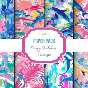 Preppy Delfin Digitales Papier | Delfin Muster | Aquarell Delfin | Unterwasser Muster | Unter dem Meer | Einladungen | Scrapbookpapier