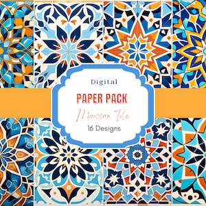 Pacchetto di carta digitale per piastrelle marocchine / Uso commerciale / Modello marocchino / Sfondo digitale / Carta stampabile / Carta per album / Carta digitale