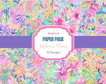 Paquete de papel digital floral de acuarela / Paquete de papel digital / Uso comercial / Papeles para scrapbooking / Papeles digitales / Estampados florales