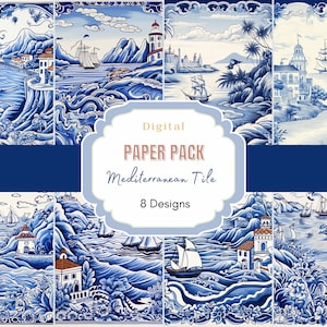 Azulejos Mediterrâneos | Fundos Digitais | Download Digital | Download instantâneo | Modelo Corjl | Papel para álbum de recortes | Diário Lixo