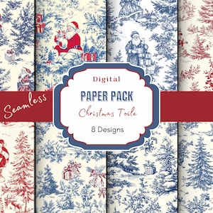 Papier numérique Toile de Noël | imprimable pour carte | Chinoiseries de Noël | Toile bleue | Toile rouge | Scrapbooking des Fêtes