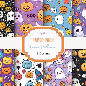 Kawaii Halloween Digitales Papier| Halloween-Dekor | Niedliche Kawaii | Kawaii Halloween Clipart | Kawaii Fledermäuse | Pastell Halloween | Rosa Halloween