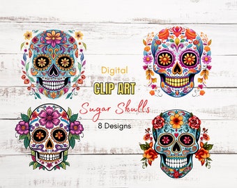 Clipart de calavera de azúcar / Clipart de La Muerta / PNG espeluznante / Svg del Día de los Muertos / Regalo de mujer del Día de los Muertos / PNG de Halloween / Mujeres con calaveras florales