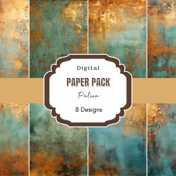 Copper Patina Digital Paper | Distressed Patina Digital Paper | Printable Scrapbook Papers | Rusted Metal Texture | Instant Download