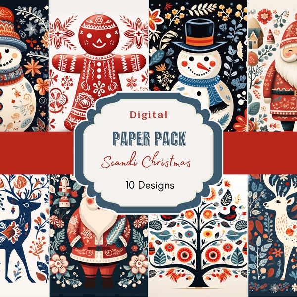 Scandinavian Christmas Digital Paper| Scandinavian Christmas | Christmas Backdrops | Digital Paper | Scandi Digital Paper | Scrapbook paper