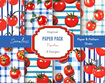 Tomato Seamless Pattern,  Vegetable Pattern, Tomato Print for Crafts and Decor, Tomato Girl Summer Pattern, Gingham Print, Stripe Pattern