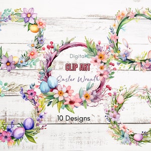 Aquarell Osterkranz Clipart | Ostern Clipart | Blumen Clipart | Osterei Clipart | Kranz mit Blumen | Frühling Clipart
