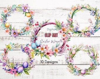 水彩イースターリースのクリップアート | イースターのクリップアート | 花のクリップアート | イースターエッグのクリップアート | 花のリースのクリップアート | 春のクリップアート