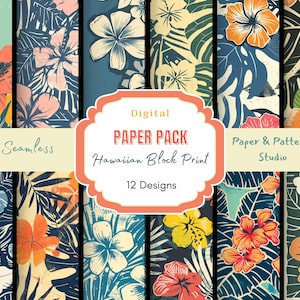 Vintage Hawaiianisches Block Print Digitales Papier| Nahtlose Muster | Sommer Digitales Papier | Digitaler Download | Hawaii Muster | Hawaiianische Blumen