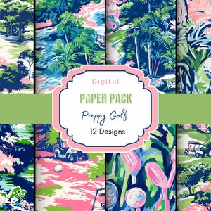 Preppy Golf digitaal papier | Preppy roze ontwerp | Golfvrouwen | Vrouwengolf | Roze golffeest | Vrijgezellenfeest golf | Starttijd | Plakboekpapier