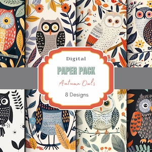 Autumn Owl Digital Paper | Instant Digital Download | Mystical Owls Digital Paper | Printable Paper | Junk Journal Kit |Owl Background