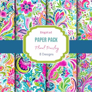 Floral Paisley Digitales Papier | Paisley-Muster | Florale Muster | Nahtlose Blumenmotive | Digitales Papier Set | Blumen Hintergrund