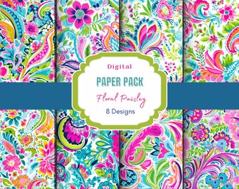 Floral Paisley Digital Paper | Paisley Pattern | Floral Patterns | Seamless Floral Motifs | Digital Paper Bundle | Flower Background