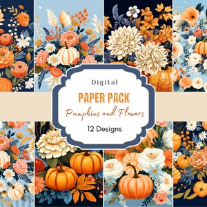 Pumpkin and Flower Pack Pack | Fall Digital Paper | Autumn Background | Pumpkin Spice | Autumn Flowers | Digital Download | Fall Patterns
