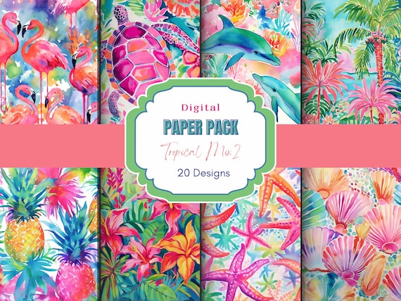 Tropical Mix Digital Paper Pack| tropical flowers| digital paper| under the sea| Hawaiian | tropical wallpaper | colorful background| paper