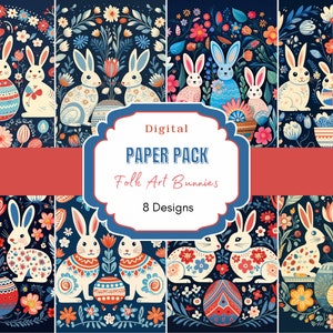 Art folklorique Lapin nordique | Lapins de printemps | Lapins de Pâques| bohème | Lot de printemps | Téléchargement numérique | Pages d'album printanier | motifs de lapin