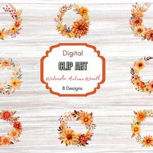Clipart floral | Clipart cadre automne | Clipart aquarelle | Feuilles tombantes | Utilisation commerciale | Couronne d'automne et champs | Clipart mariage
