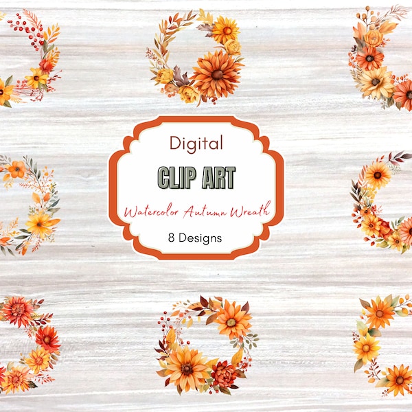 Floral Clipart | Autumn Frame Clipart | Watercolor Clipart | Falling Leaves | Commercial Use | Autumn Wreath & Fields | Wedding Clipart