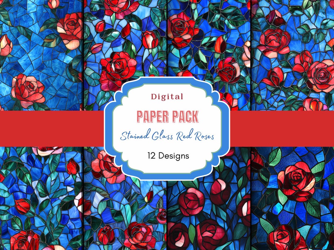 Stained Glass Roses Seamless Digital Papers |digital Download | Stained ...