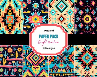 Bright Western Patterns | Commercial Use | Collage Paper | Scrapbook Paper | Western Digital Paper | Desert Symbols | Card Making