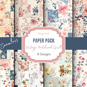 Vintage Patchwork Quilt Seamless Digital Paper - Floral Scrapbook - Vintage Digital Paper - Shabby Chic Fabric Prints - Quilt Design