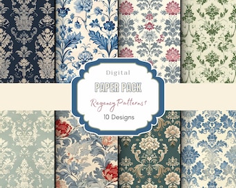 Regency Patterns Digital Paper | Digital Scrapbook Paper Pack | Commercial Use |Vintage Wallpaper | Junk Journal Papers | rococo pattern