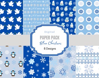 Blue Christmas Digital Paper | Snowflakes Paper | Instant Download | Blue Winter Watercolor | Holiday Digital Paper | Christmas Backgrounds