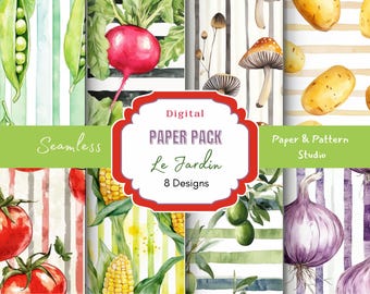 Garden veggies seamless, seamless pattern, digital download, vegetable art, botanical design, craft supplies