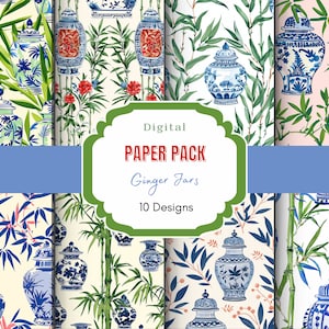 Papier numérique pour pot de gingembre | Chinoiseries en téléchargement numérique | Utilisation commerciale | Téléchargement instantané | Motif pot de gingembre | Motif bambou | Chine