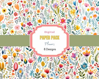 Flowers Digital Paper | Wild Flowers | Floral Pattern | Printable Paper Set | Flower Pattern | flower junk journal| Floral Background