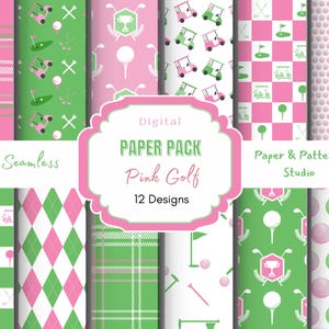 Papel digital de golf rosa, patrones sin costuras, manualidades personalizadas, diseños imprimibles para proyectos de bricolaje