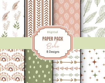 Boho Digital Paper Pack: Seamless Scrapbook Patterns (12x12, 300 dpi)