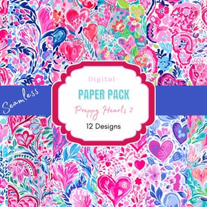 Preppy Herzen Digitales Papier | Rosa Herzmuster | Acryl Valentinstag | Scrapbook Papier |  Valentinstag Dekor