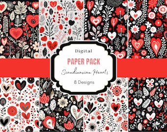 Scandinavian Hearts Digital Paper | Heart | Nordic Hearts | Boho Hearts | Valentines Day | Love Hearts Pattern | Junk Journal
