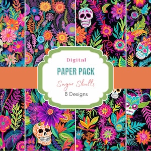 Sugar Skull Digitales Papier | Tag der Toten |  Digitaler Download | Dia De Los Muertos | Scrapbook Papiere |Bright Florals | geblümten Zuckerschädel