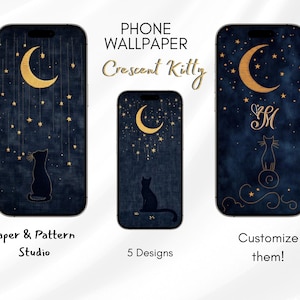 Crescent Moon Cat Phone Wallpaper, Digital Art, Cute Aesthetic, Unique Design for Phones, iPhone Wallpaper, Android Wallpaper