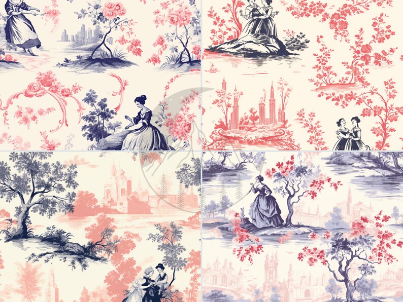 Colorful French Toile Digital Paper Pack Toile Pattern Digital Download ...